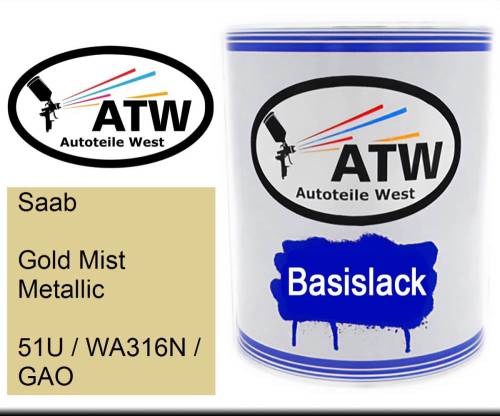 Saab, Gold Mist Metallic, 51U / WA316N / GAO: 1L Lackdose, von ATW Autoteile West.